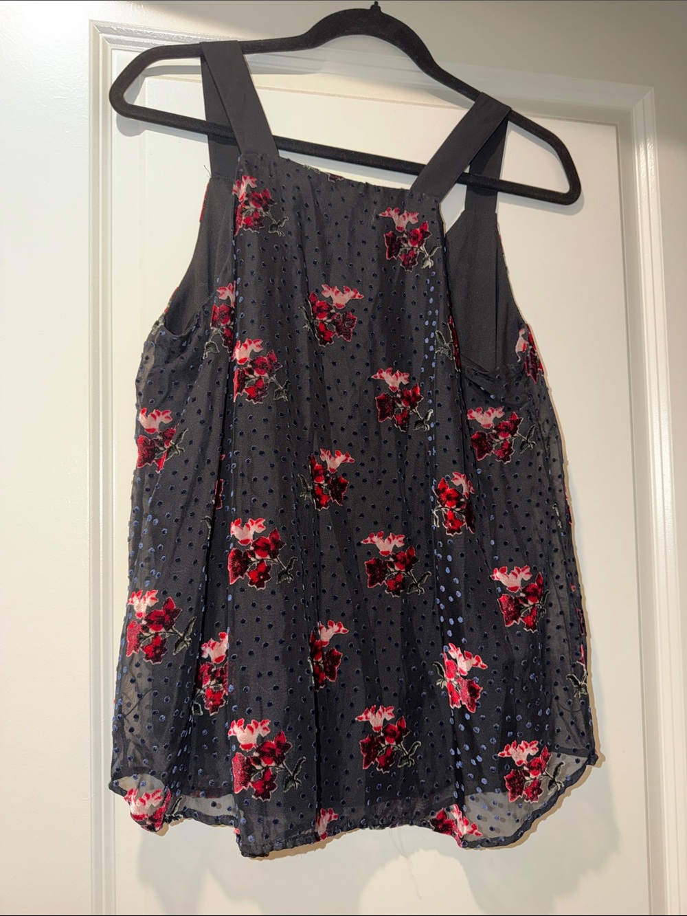 LOFT Navy Floral Embroidered Sheer Camisole - Picture 2 of 3